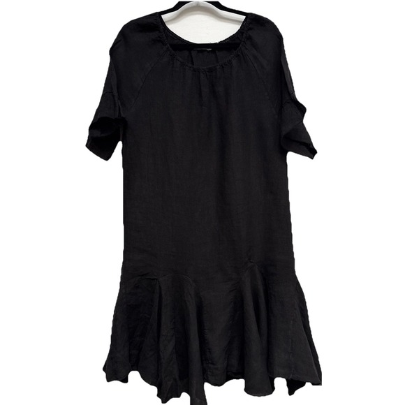 Style.Me Dresses & Skirts - Camille &Co Black Linen Peasant Style Dress Size‎ S Ruffle Staggered Hemline